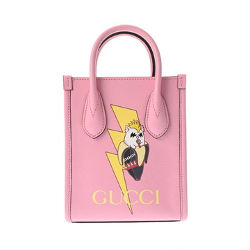 グッチ ミニ トートバッグ ばなにゃコラボ ピンク 671623 525040 レザー ユニセックス バッグ 【中古】【bag】