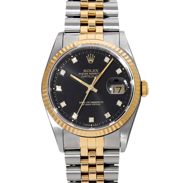 ロレックス デイトジャスト 16233G ブラック/ダイヤモンド メンズ 時計 【中古】【wristwatch】