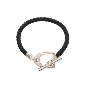 エルメス レザーブレスレット エトリエ T5 ブラック/シルバー金具 ヴォースイフト/メタル ユニセックス ジュエリー 【新品】【jewelry】