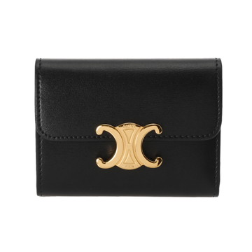 セリーヌ トリオンフ コイン入れ付き コンパクトウォレット ブラック 10I653DPV.38NO シャイニーカーフ レディース 財布 【中古】【purse】