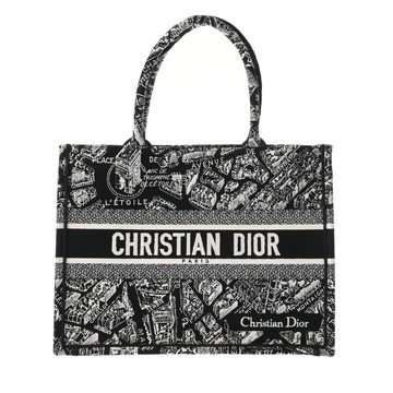 ディオール ブックトート バッグ ミディアム ブランドゥパリ ホワイト/ブラック M1296ZOMP_M041 エンブロイダリーキャンバス レディース バッグ 【中古】【bag】