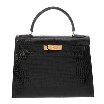 エルメス ケリー 28 外縫い ブラック ポロサスリセ レディース バッグ 【中古】【bag】