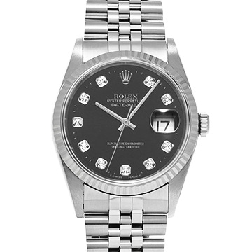 ロレックス デイトジャスト 16234G ブラック/ダイヤモンド メンズ 時計 【中古】【wristwatch】