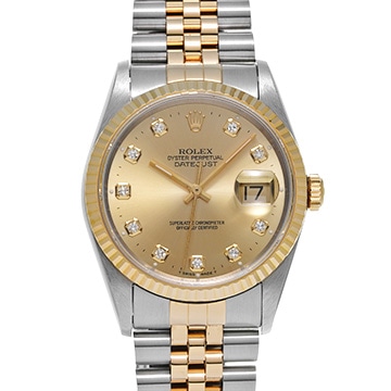 ロレックス デイトジャスト 16233G シャンパン/ダイヤモンド メンズ 時計 【中古】【wristwatch】