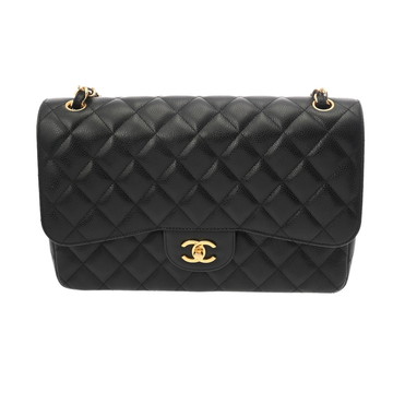 シャネル マトラッセ WフラップWチェーンショルダー 30 ブラック A58600 キャビアスキン レディース バッグ 【中古】【bag】