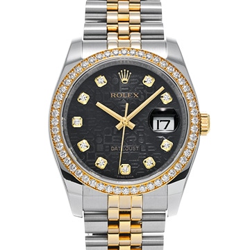 ロレックス デイトジャスト 116243G ブラックコンピュータ/ダイヤモンド メンズ 時計 【中古】【wristwatch】