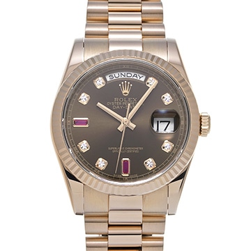 ロレックス デイデイト 118235A チョコレートブラウン/ダイヤモンド/ルビー メンズ 時計 【中古】【wristwatch】