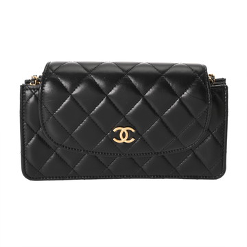シャネル フラップフォンケース ブラック AP3003 シャイニーラムスキン レディース バッグ 【中古】【bag】
