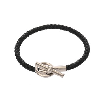 エルメス レザーブレスレット グレナン ブラック/シルバー金具 ヴォースイフト ユニセックス ジュエリー 【中古】【jewelry】