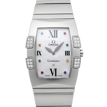 オメガ コンステレーション クアドレラ クォーツ 1586.79 ホワイトシェル/ルビー/サファイア/エメラルド レディース 時計 【中古】【wristwatch】