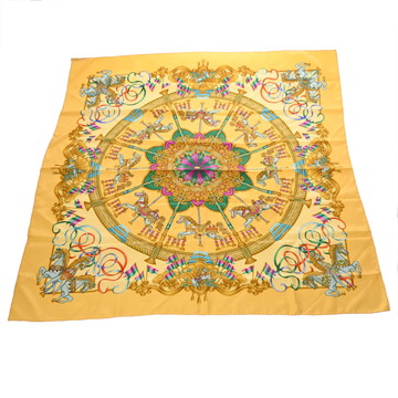 エルメス カレ 90 LUNA PARK イエロー系マルチカラー シルク100％ レディース 【中古】【other】