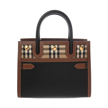 バーバリー 2way ハンドバッグ ブラック/ブラウン レザー/キャンバス レディース バッグ 【中古】【bag】
