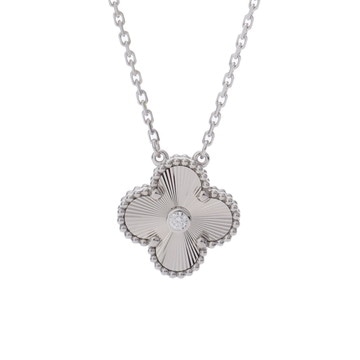 ヴァン クリーフ&アーペル ヴィンテージアルハンブラ ネックレス ギヨシェ  シルバー K18ホワイトゴールド WG レディース ジュエリー 【中古】【jewelry】