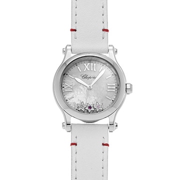 ショパール ハッピースポーツ 日本限定100本 278590-3008 ホワイトシェル/ダイヤモンド/ルビー/ピンクサファイア レディース 時計 【中古】【wristwatch】