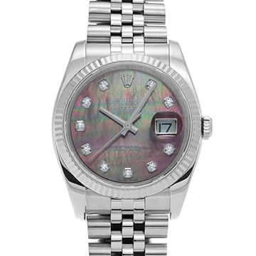 ロレックス デイトジャスト 116234NG ブラックシェル/ダイヤモンド メンズ 時計 【中古】【wristwatch】