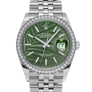 ロレックス デイトジャスト 36 126284RBR オリーブグリーン パームモチーフ メンズ 時計 【中古】【wristwatch】