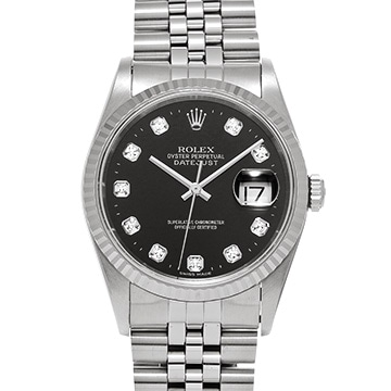 ロレックス デイトジャスト 16234G ブラック/ダイヤモンド メンズ 時計 【中古】【wristwatch】