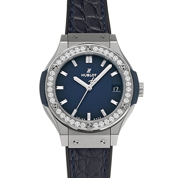 ウブロ クラシック・フュージョン チタニウム ディープブルー ダイヤモンド 581.NX.6670.LR.1104.JPN19 マットブルー レディース 時計 【中古】【wristwatch】