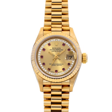 ロレックス デイトジャスト 69178LR シャンパン/ミリヤードダイヤモンド/ルビー レディース 時計 【中古】【wristwatch】