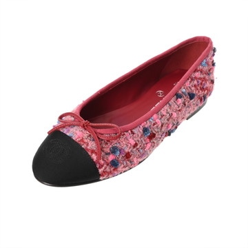 シャネル バレリーナ #36.5 ピンク/バーガンディ/マルチカラー/ブラック G02819 ツイード/レザー レディース 靴 【中古】【other】