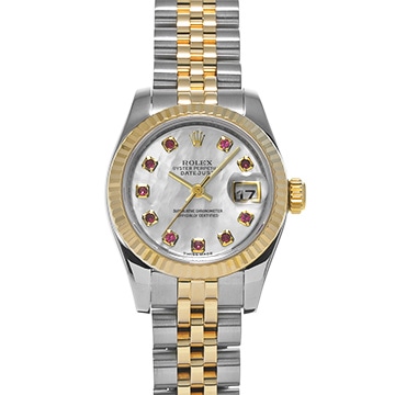 ロレックス デイトジャスト 179173NGR ホワイトシェル/ルビー レディース 時計 【中古】【wristwatch】