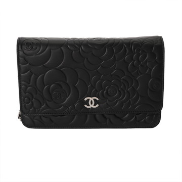 シャネル カメリア ブラック カーフスキン レディース バッグ 【中古】【bag】