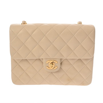 シャネル マトラッセ チェーンショルダー 20cm ベージュ ラムスキン レディース バッグ 【中古】【bag】