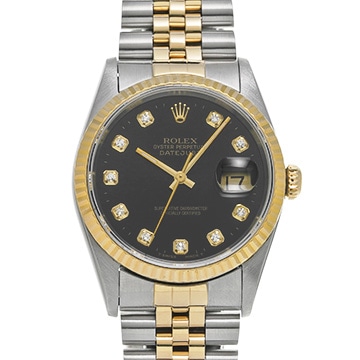 ロレックス デイトジャスト 36 16233G ブラック/ダイヤモンド メンズ 時計 【中古】【wristwatch】