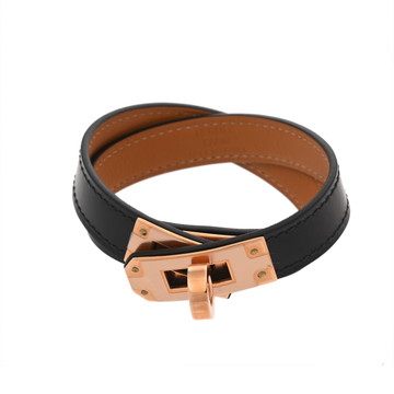 エルメス ブレスレット ミニケリー ドゥブルトゥール #T3 ブラック/ゴールド/ローズゴールド金具 ヴォースイフト レディース ジュエリー 【中古】【jewelry】