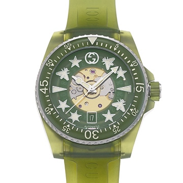 グッチ ダイブ オートマティック YA136345 グリーン/スケルトン ユニセックス 時計 【中古】【wristwatch】