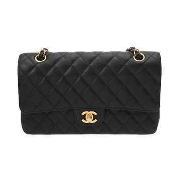 シャネル マトラッセ WフラップWチェーンショルダー 25 ブラック A01112 キャビアスキン レディース バッグ 【中古】【bag】