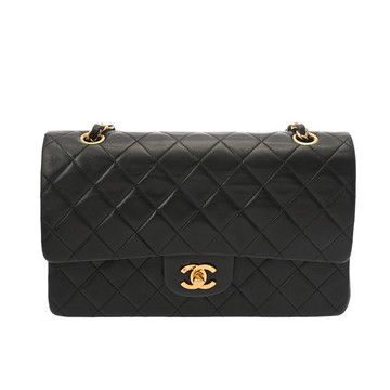 シャネル マトラッセ Wフラップ Wチェーンショルダー 25 ブラック A01112 ラムスキン レディース バッグ 【中古】【bag】