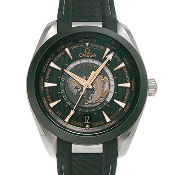 オメガ アクアテラ 150M GMT ワールドタイマー マスタークロノメーター 220.32.43.22.10.001 グリーン メンズ 時計 【中古】【wristwatch】