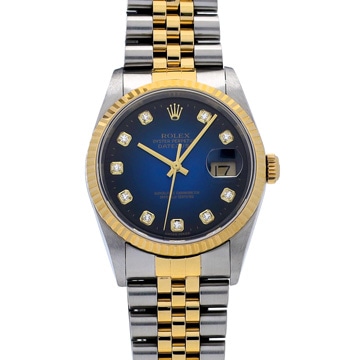 ロレックス デイトジャスト 16233G ブルー・グラデーション/ダイヤモンド メンズ 時計 【中古】【wristwatch】