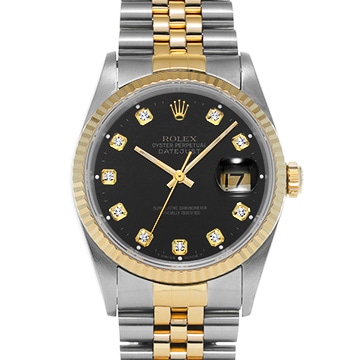 ロレックス デイトジャスト 36 16233G ブラック/ダイヤモンド メンズ 時計 【中古】【wristwatch】