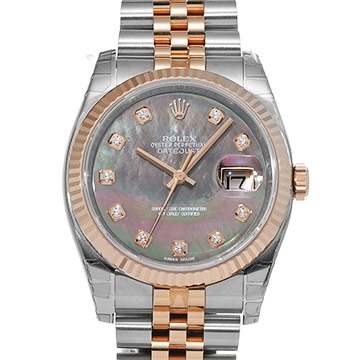 ロレックス デイトジャスト 116231NG ブラックシェル/ダイヤモンド メンズ 時計 【中古】【wristwatch】