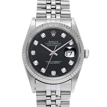ロレックス デイトジャスト 16234G ブラック/ダイヤモンド メンズ 時計 【中古】【wristwatch】