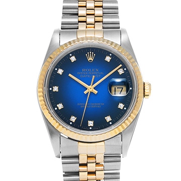 ロレックス デイトジャスト 16233G ブルー・グラデーション/ダイヤモンド メンズ 時計 【中古】【wristwatch】