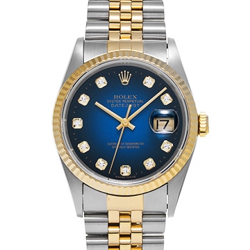 ロレックス デイトジャスト 16233G ブルー・グラデーション/ダイヤモンド メンズ 時計 【中古】【wristwatch】