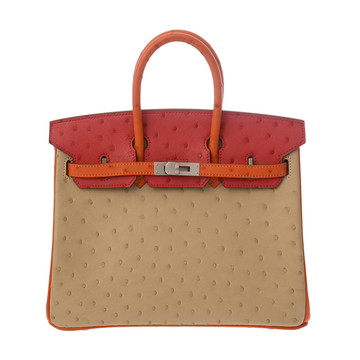 エルメス バーキン 25 パーソナルオーダー ブランカッセ/タンジェリン/ルージュヴィフ オーストリッチ レディース バッグ 【中古】【bag】