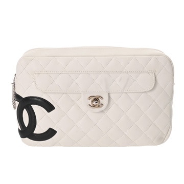 シャネル カンボン ココマーク  ホワイト/ブラック カーフスキン レディース バッグ 【中古】【bag】