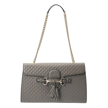 グッチ エミリー ミディアム チェーンショルダー マイクログッチシマ アウトレット品 グレー 449635.493076 レザー レディース バッグ 【中古】【bag】