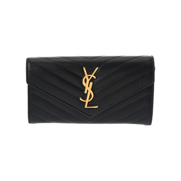 サンローラン モノグラム ラージフラップウォレット ブラック GUE372264 0517 グレインレザー レディース 財布 【中古】【purse】