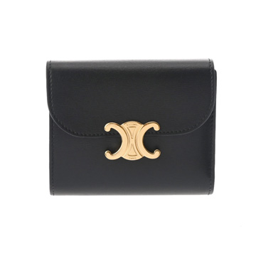 セリーヌ スモールウォレット トリオンフ ブラック 10D783DPV.38NO シャイニーカーフ レディース 財布 【中古】【purse】