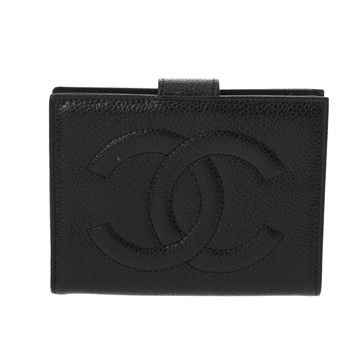 シャネル 二つ折り財布 ブラック キャビアスキン レディース 財布 【中古】【purse】