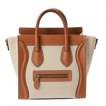セリーヌ ラゲージ ナノ 2WAY タン/ホワイト 189242CIO.04LV キャンバス/カーフ レディース バッグ 【中古】【bag】
