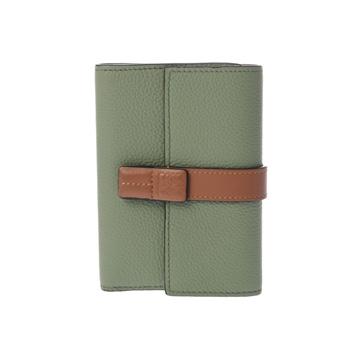 ロエベ バーティカルウォレット スモール  ローズマリ/タン/シルバー金具 C660S86X01 ソフトグレインカーフ レディース 財布 【中古】【purse】