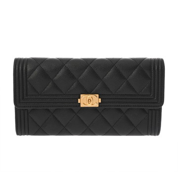 シャネル マトラッセ クラシックロング フラップウォレット ブラック A80286 キャビアスキン レディース 財布 【中古】【purse】