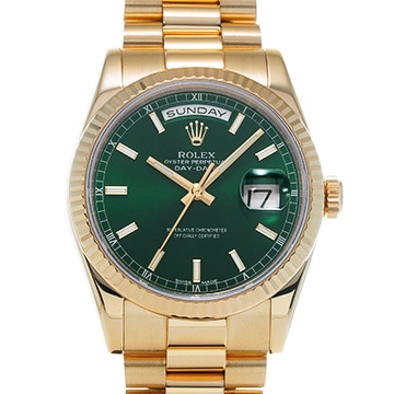 ロレックス デイデイト 36 118238A グリーン メンズ 時計 【中古】【wristwatch】