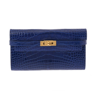 エルメス ケリーウォレット ロング ブルーエレクトリック アリゲーターリセ ユニセックス 財布 【中古】【purse】